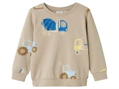 Beigebrun sweatshirt med print af arbejdskøretøjer fra Name It 13244721 pure cashmere